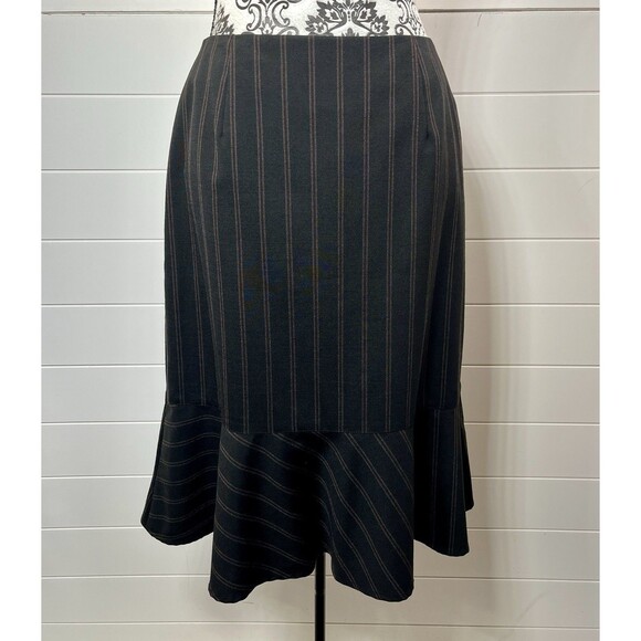 VTG Skirt Womens 6 RED Pinstripe Wool Blend Trumpet Midi Lined Clueless Y2K - Picture 1 of 11